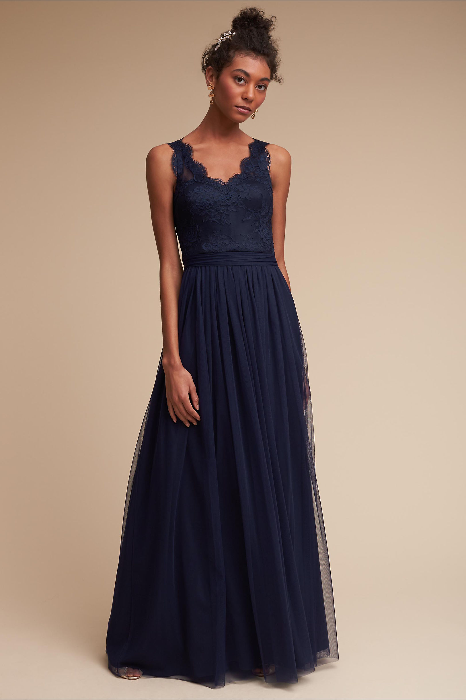 Cheapest Lace Chiffon Dark Navy Wedding Guest Bridesmaid Dresses A Line V Neck Backless Long Maid of Honor Formal Evening Party Gowns