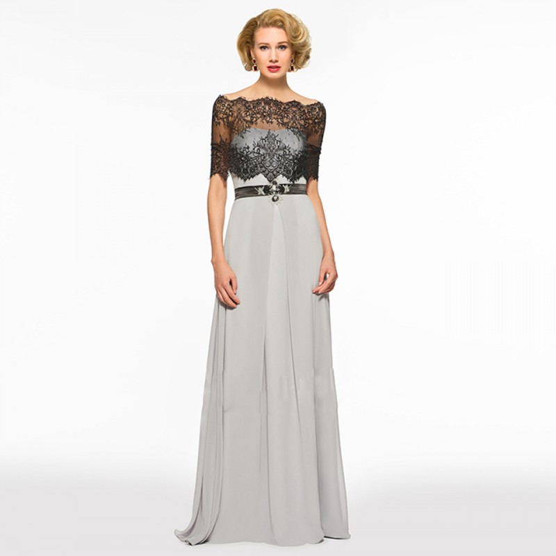 Silver Grey Mother Of The Groom Dresses With Capes Sweep Train Sash Beading Applique Lace Shawl Long Dress Mother Of The Bride Gowns