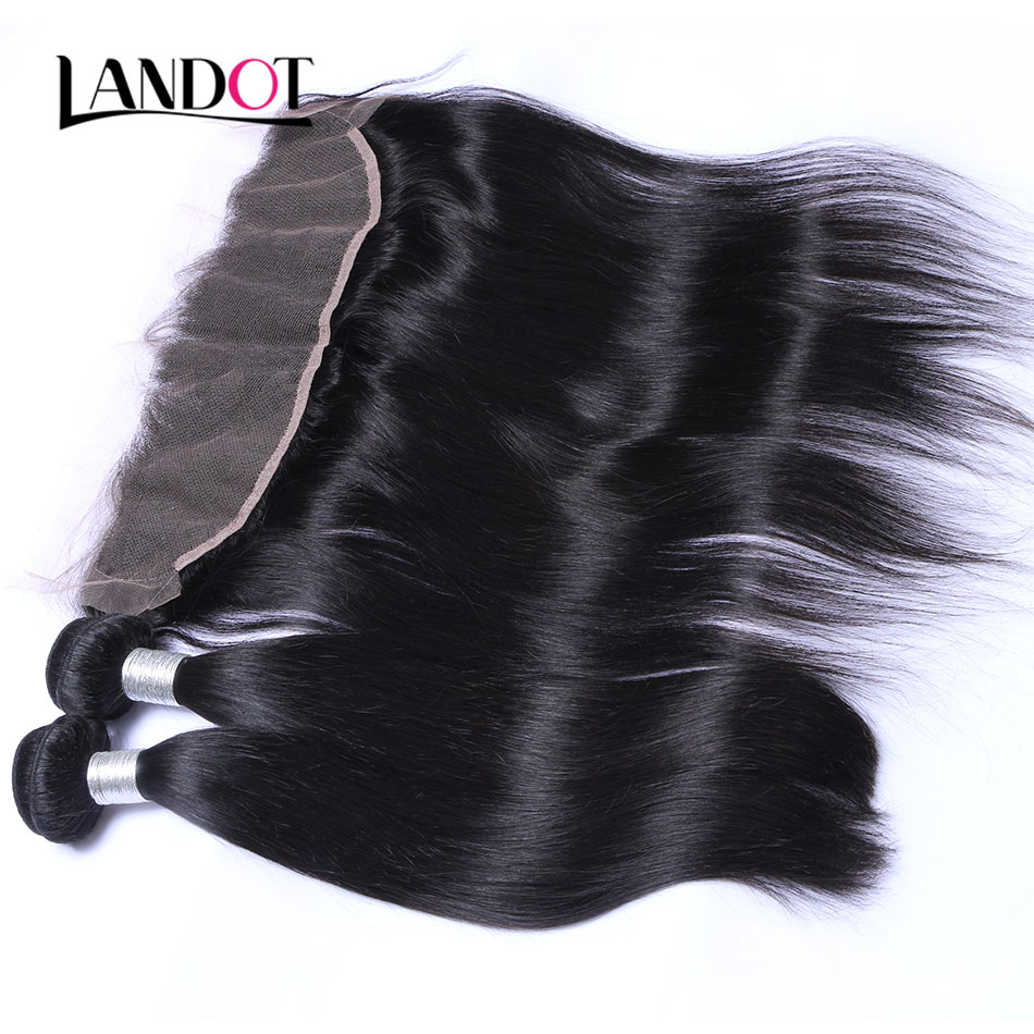 Lace Frontal Closures With 3 Bundles Brazilian Peruvian Indian Malaysian Cambodian Mongolian Straight Virgin Remy Human Hair Weaves Closure