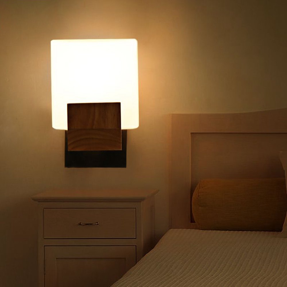 Japanese Contracted Wooden Corridor Wall Lamp Chinese Bedroom Wall Sconce White Acrylic Cube Bedsides Stair Case Wall Lighting Fixtures