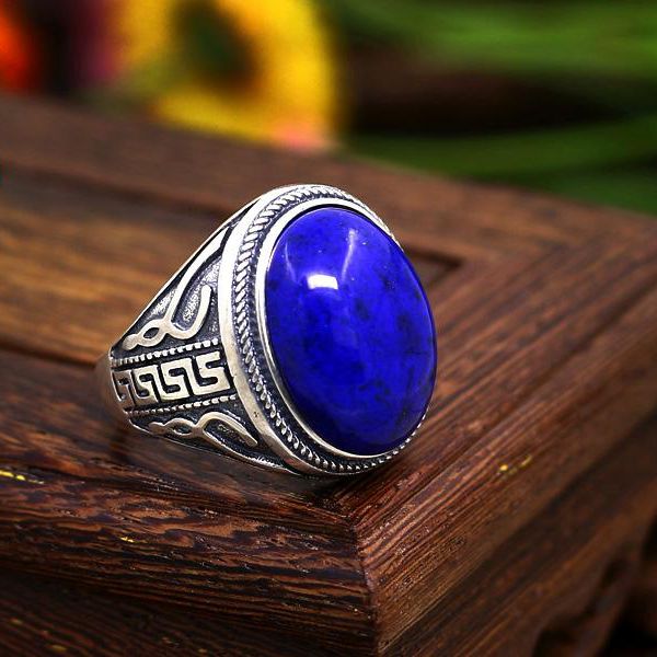 925 Sterling Silver Engagement Wedding Men Ring 14x19mm Oval Cabochon Semi Mount Antique Retro Jewelry Setting