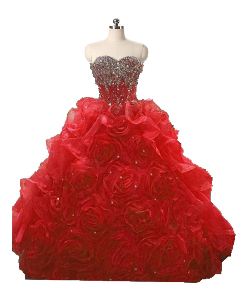 2017 Sexy Sweetheart Crystal Ball Gown Quinceanera Dress with Beading Flowers Organza Plus Size Sweet 16 Dress Vestido Debutante Gowns BQ80