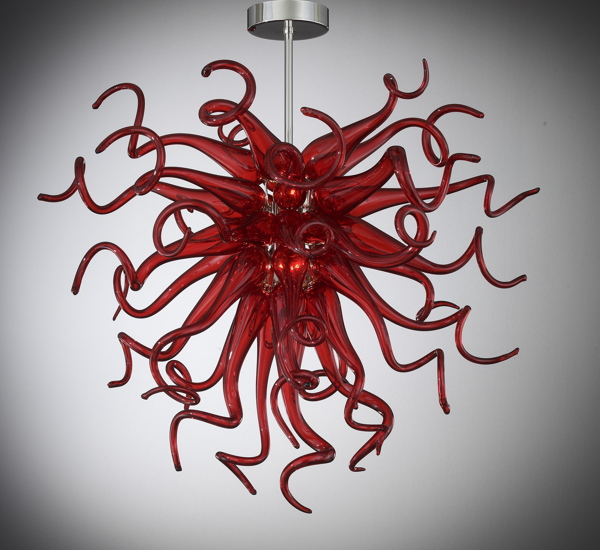 Hot Sale Flower Style Red Stained Style Chandelier Lamp Small Cheap Price Energy Saving Light Source Murano Glass Spherical Shape Chandelier