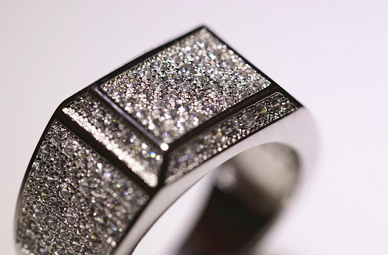 Men's Sterg CZ Dia Engagement Ring Pave White Sapphire Wedding Band Sier Jewelry for Men | Sizes 8-12