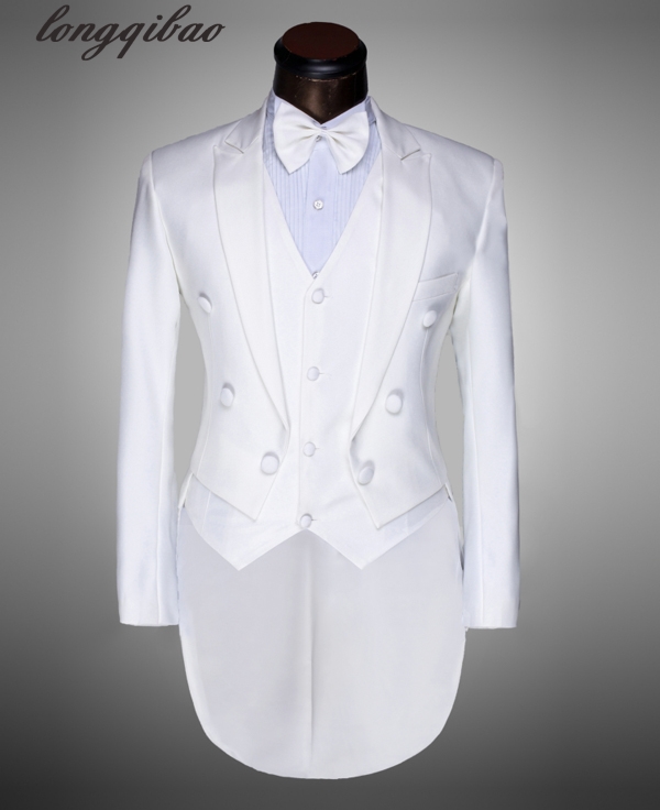 Wholesale- Black white men's tuxedo stage performance costume suit wedding married camera suit male four-piece suit