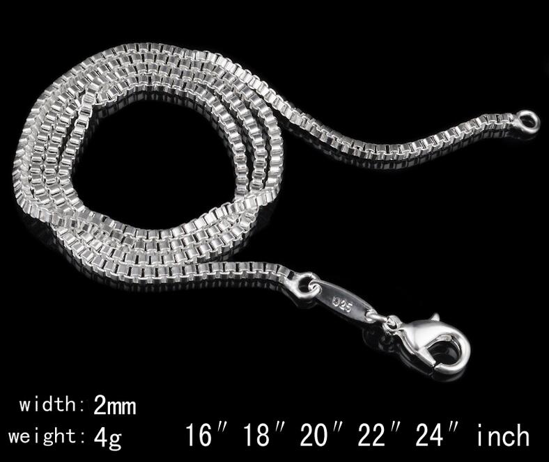 Man woman Necklace 925 sterling Silver 2MM Box Chain Necklace 16inch/18inch/20inch/22inch/24inch for Pendants