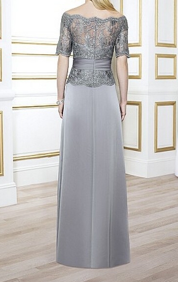 Elegant Mother of the Bride Dresses Light Gray Satin Chiffon with Lace Top Zipper Back Mother's Dresses Off Shoulder Custom Made Plus Size