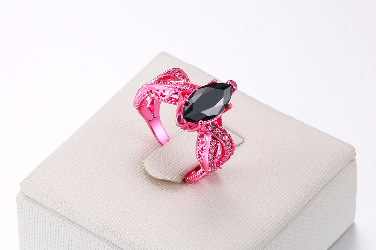 2017 New Fashion Jewelry 18K Pink Gold Filled Horse eys Black Sapphire Gemstones CZ Diamond Wedding Women Band Ring For Lover Gift Size 5-10