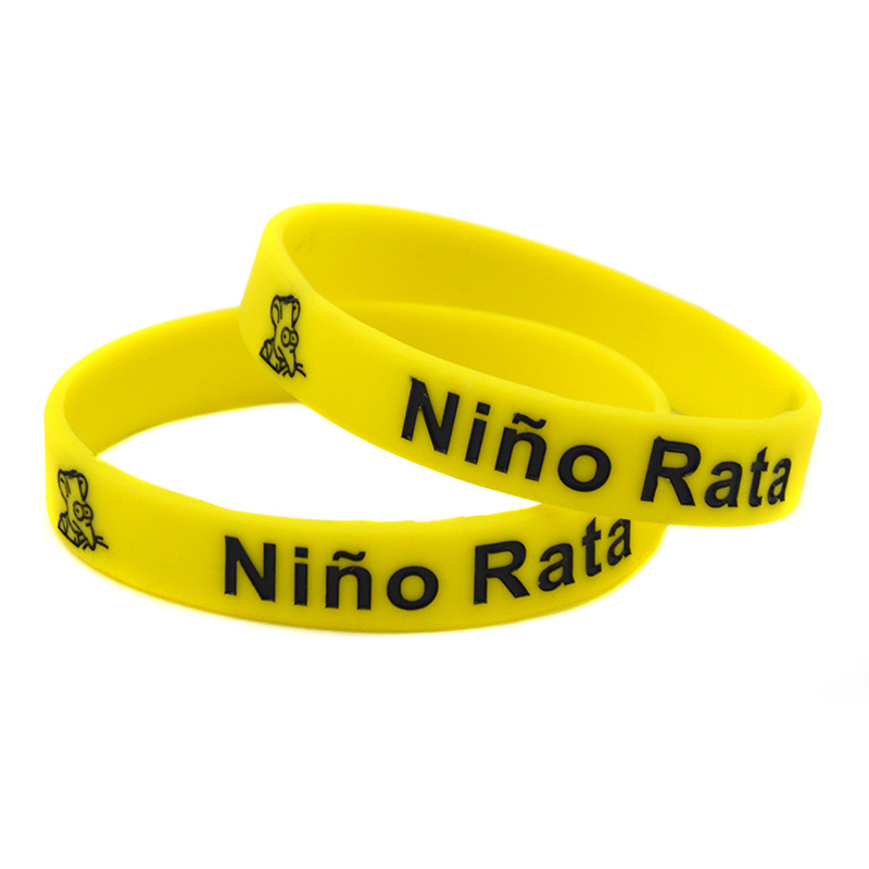 100PCS Nino Rata With Cute Mouse Silicone Rubber Bracelet Ink Filled Logo for Promotion Gift Yellow