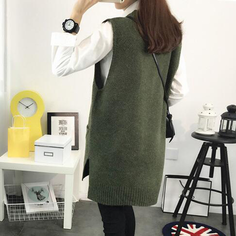 Wholesale- 2016 New spring autumn sweater women 4 solid colors V-Neck knitted pullovers Vest Dress long section all-match korean womens