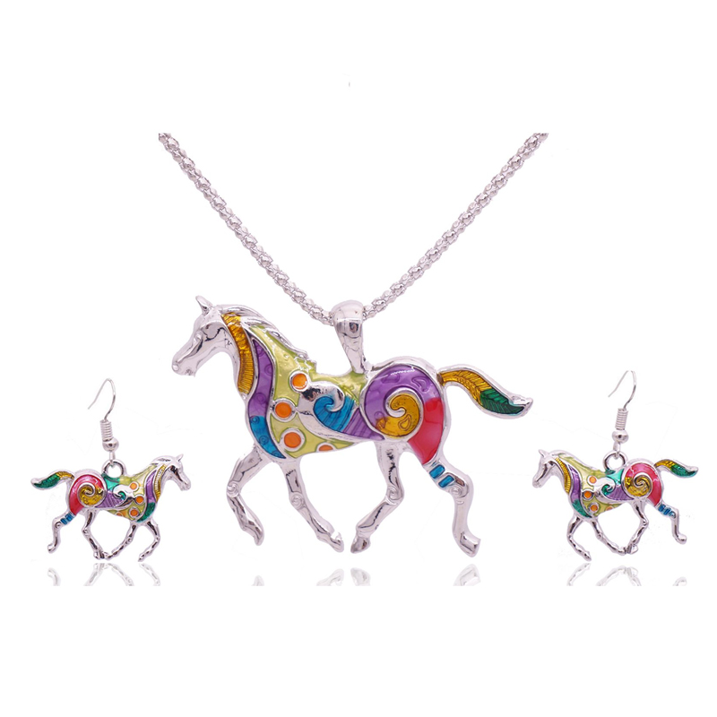 Wholesale-Colorful Horse Necklace Enamel Brincos Vintage Ethnic Animal Pendant For Women Fashion Jewelry 2016 Drop Shipping