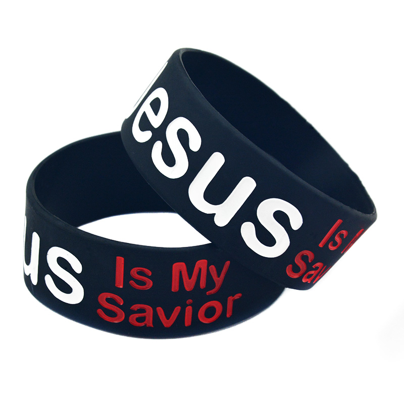 1PC Jesus Is My Savior Silicone Rubber Wristband One Inch Wide Adult for Christian Worship Gift