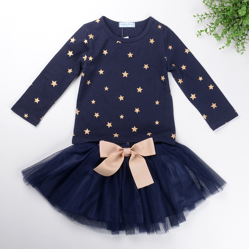 Wholesale- Children Girls designed long sleeve clothes set 2 pcs Star pattern cotton hoodies sweaters + Pettskirt skirt suit