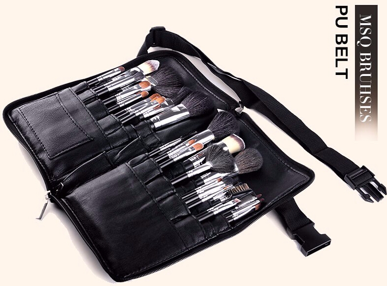 Professional Makeup Animal Hair Wool Cosmetic Brush Set 32pcs Cosmetic Brush and PU Waist Pack Makeup Brush Bag Tools