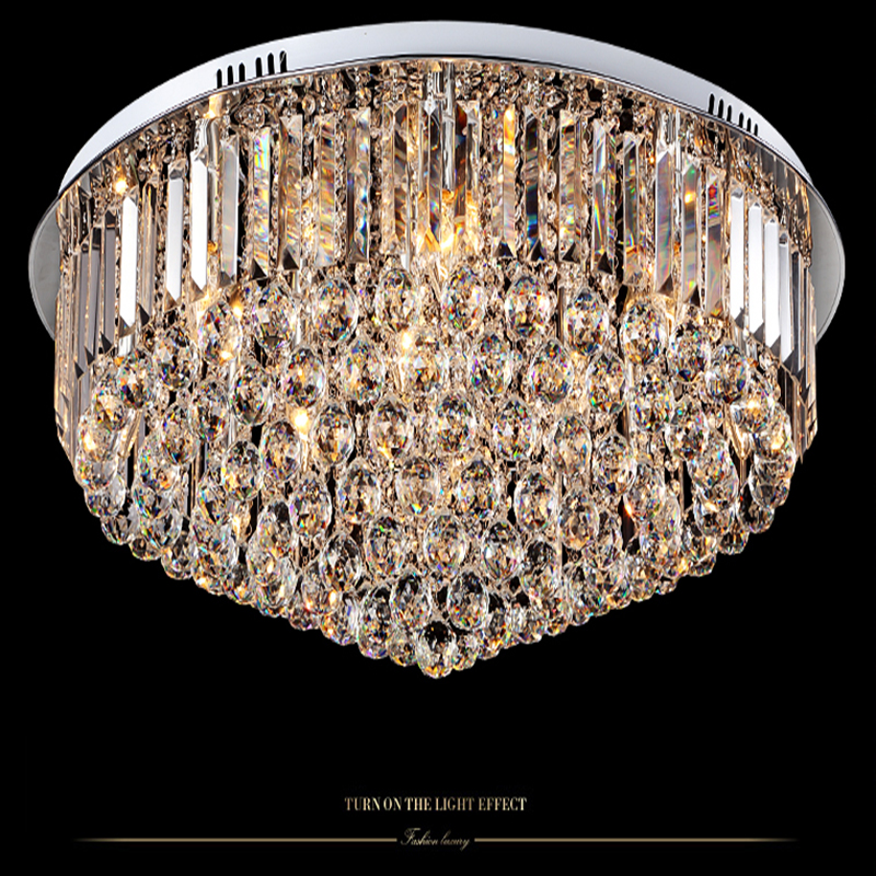 Crystal Led Ceiling Light Round E14 Chandelier Fitting Lamp K9 Crystal Silver Chrome Ceiling Pendant Light for Living room
