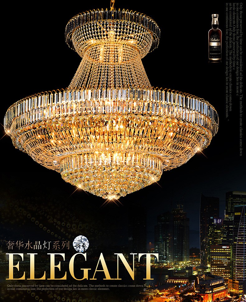 Modern Crystal Chandeliers Lighting Fixture American Big Gold Crystal Chandelier LED Lamp European Luxurious Droplight Home Indoor Hotel Club Light D1