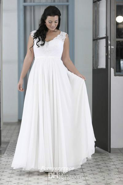 Country Style White Chiffon Long Wedding Dress High Quality A Line V Neck Women Wear Bridal Gown Plus Size