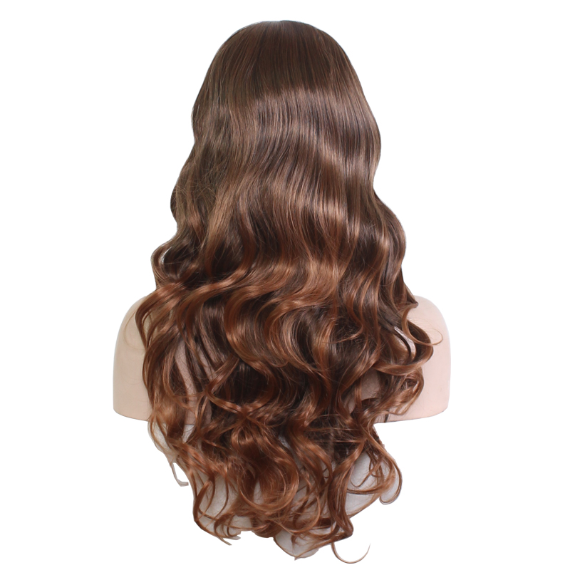 WoodFestival fashion womens daily wear wig oblique bangs brown mixed color synthetic hair wigs long curly wavy cosplay fiber wig 65cm
