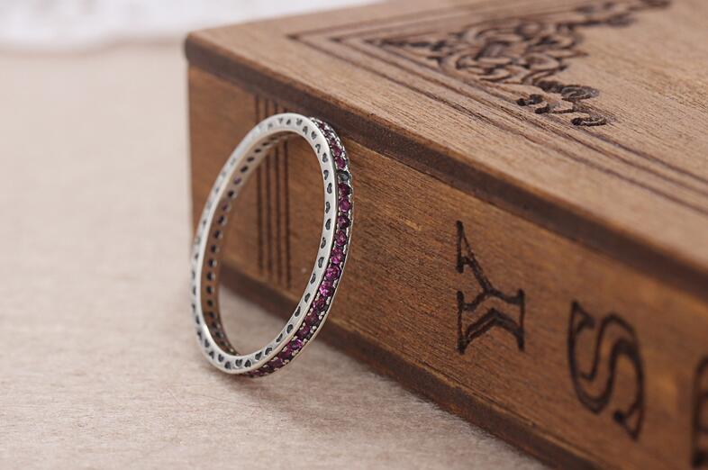 Wholesale Luxury Jewelry 925 Sterling Silver Single row drilling Ruby CZ Diamond Gemstones Wedding Women Engagement Band Ring Gift Size5-11