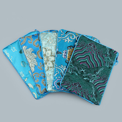 Tassel Large Zipper Silk Satin Purse Travel Jewelry Storage Bag Cosmetic Makeup Tools Mobile Phone Packaging Pouch Coin Wallet 18x12 cm