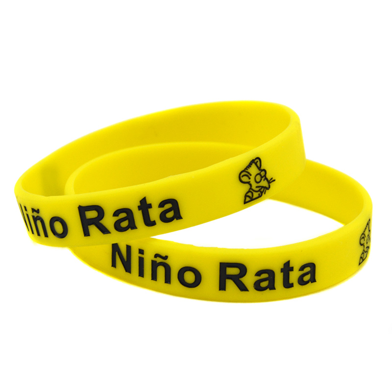 100PCS Nino Rata With Cute Mouse Silicone Rubber Bracelet Ink Filled Logo for Promotion Gift Yellow