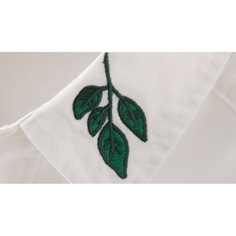 Japanese Cotton Casual Blouse Female Turn-down Collar Long-sleeve White Tops Women Embroidery Giraffe Leaves Shirt female tops