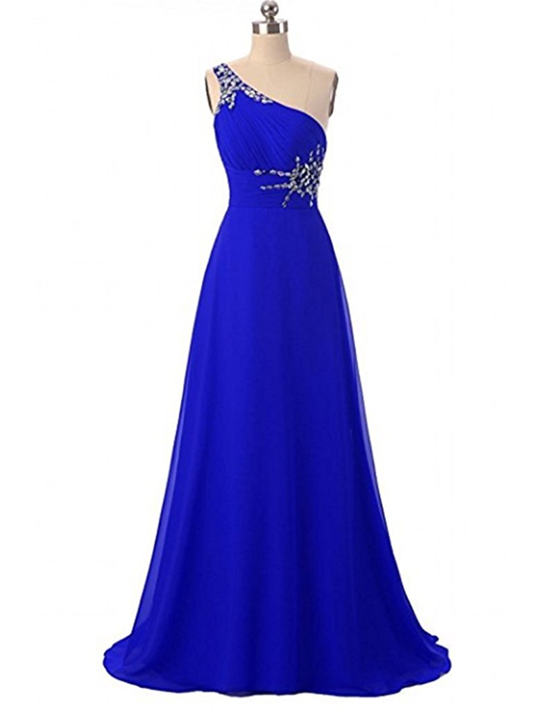 2017 New Red Chiffon Prom Dresses Beaded Crystals One Shoulder Floor-Length Party Dress Floor-Length Evening Formal Long Party Gown BM79