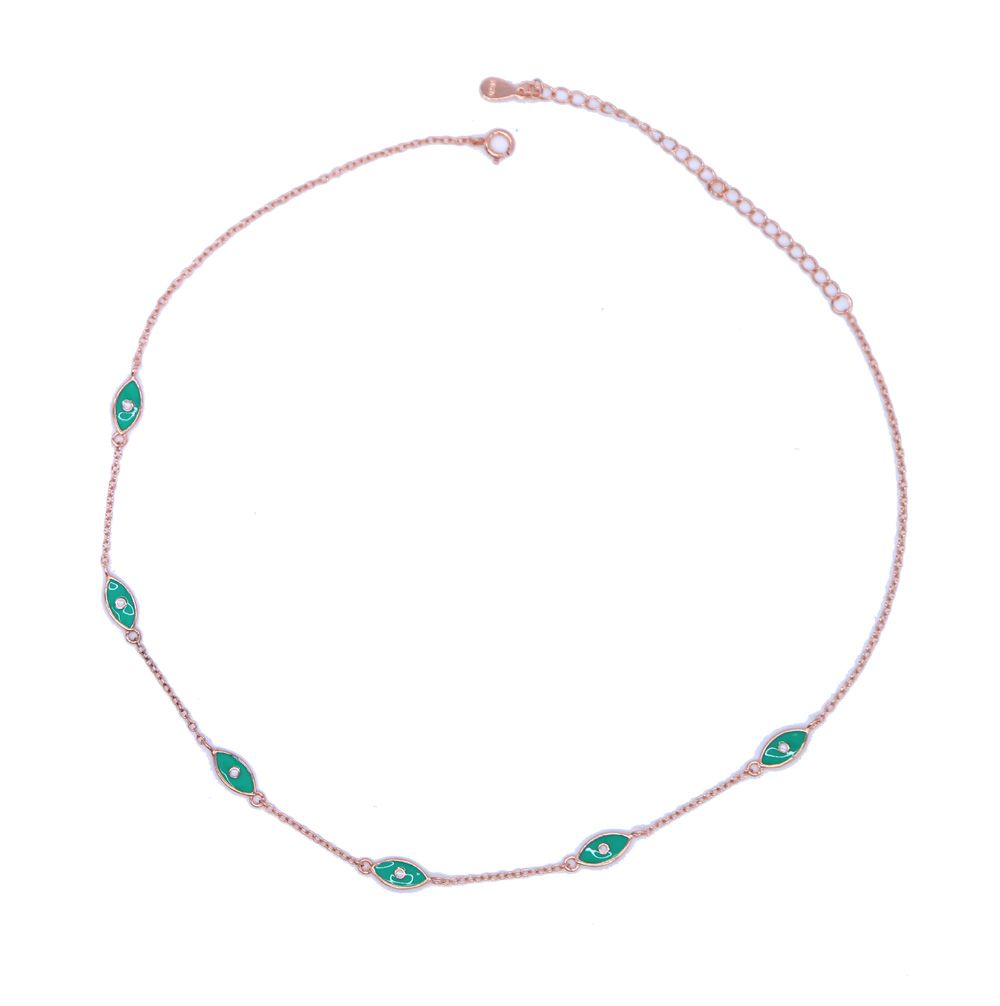 factory fine 925 sterling silver green enemal link chain choker statement jewelry evil eye silver women dainty necklace
