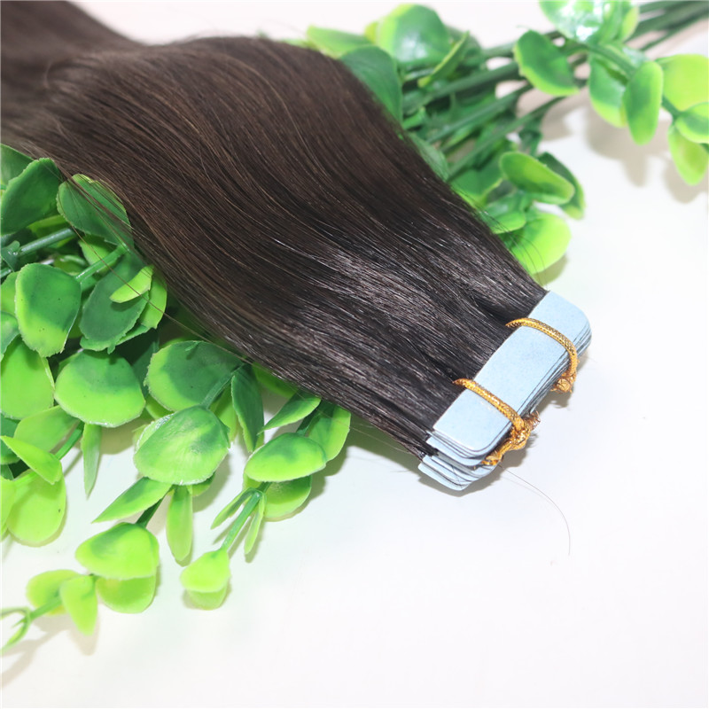 Tape In Human Hair Extensions Brown #2 Glueless 40pcs 100gram Brazilian Virgin Hair Skin Weft Thick End