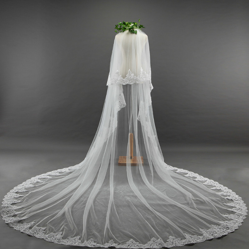 Lace Applique Cathedral Wedding Veil Two Layer Cathedral Length Covered Face Veils Bridal Accessories In Stock