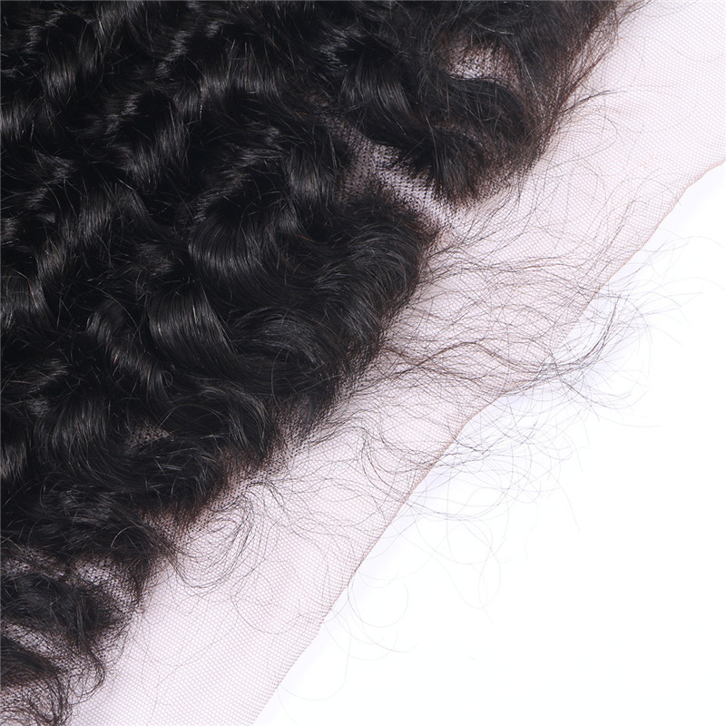 Afro Curly Hair Frontal Closure 13x4 Ear to Ear Lace Frontal Closure With Bleached Knots Natural Color 1B Human Remy Hair Extensions