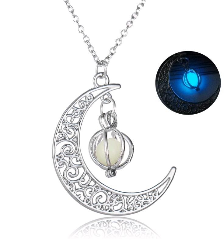 Glow Dark Stone Moon Pumpkin Cage Pendant Necklaces Halloween Hot Trends Luminous Beads Squash Necklace Christmas Jewelry for Men Women