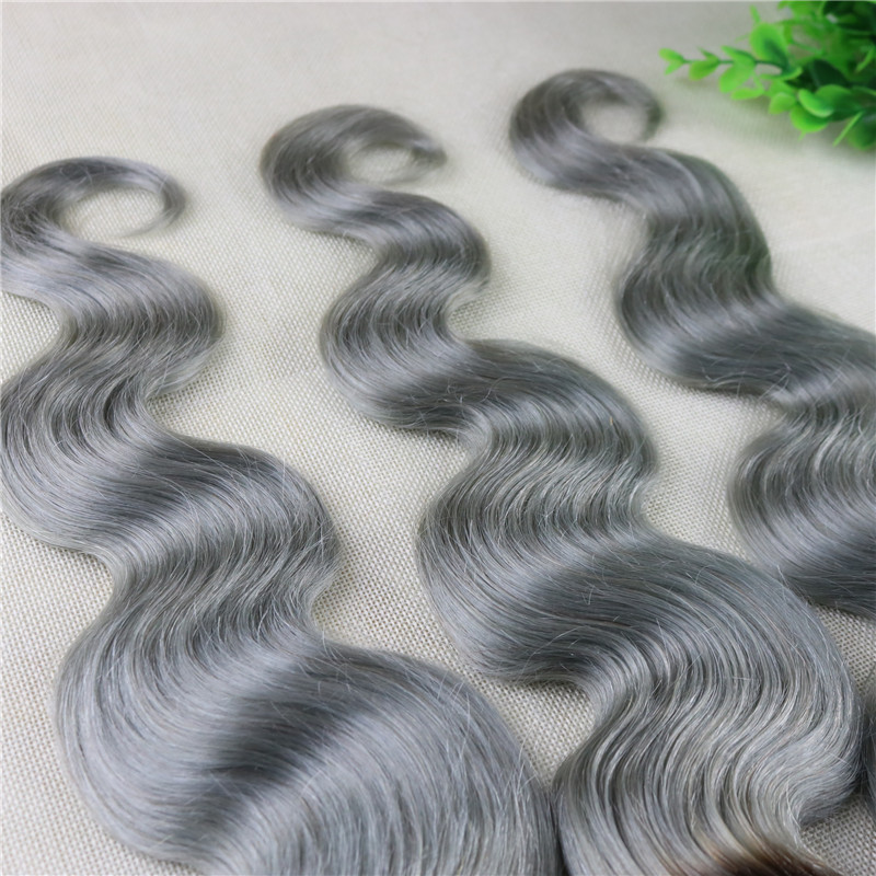 Ombre Silver Grey Body Wave Hair Weaves Brazilian Human Hair Extensions Remy Hair Bundles 100gram Per Piece