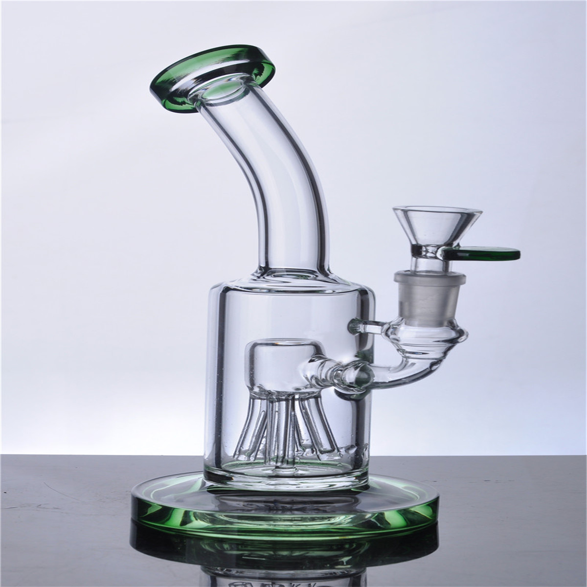 Small Glass Bongs Sprinkle Perc Dab Rig Green Beaker Bong with 14 mm joint