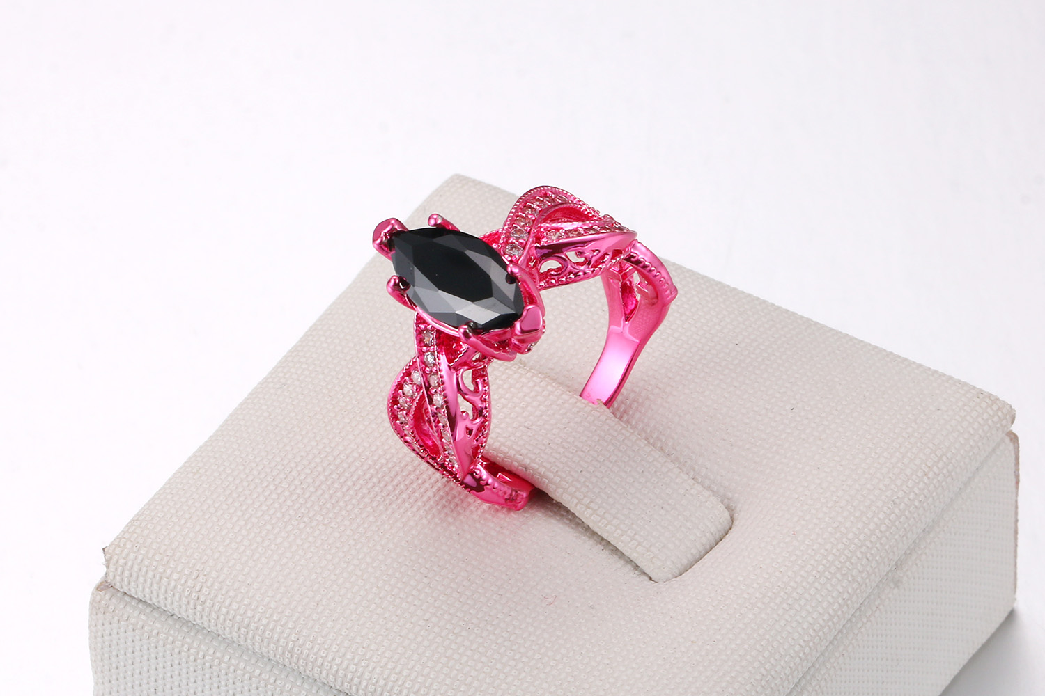 2017 New Fashion Jewelry 18K Pink Gold Filled Horse eys Black Sapphire Gemstones CZ Diamond Wedding Women Band Ring For Lover Gift Size 5-10