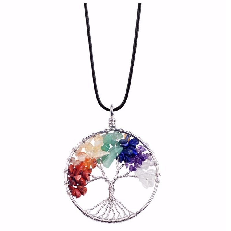 12pc/set Tree of life necklace 7 chakra stone beads natural amethyst sterling-silver-jewelry chain choker necklace pendant for woman gift