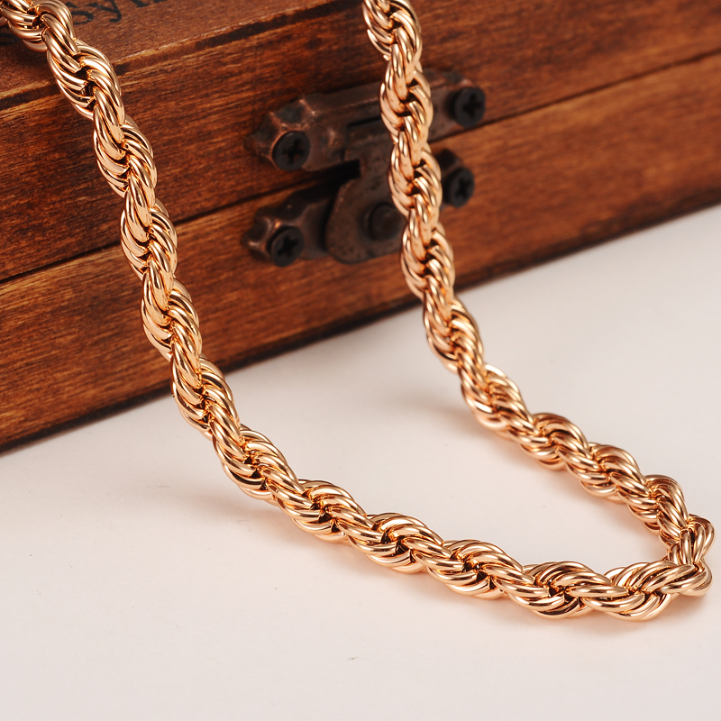 18k Rose Filled Solid Gold Rope 5mm Thick Thin Cable Fine Chain Necklace 600mm or 500mm Choose