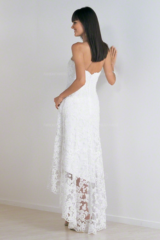 Lace Beach Wedding Dress Sheath/Column Strapless High Low Asymmetrical Backless Zipper Back Vintage Bridal Gowns