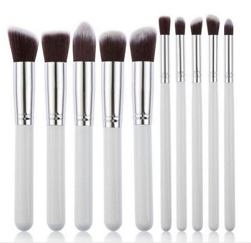 Kabuki Makeup Brushes 10pcs Professional Cosmetic Brush Kit Nylon Hair Wood Handle Eyeshadow Foundation Tools Free Shipping ZA2026