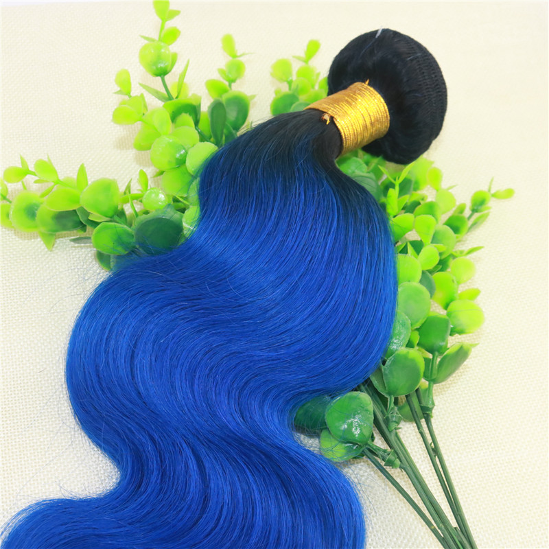 Wholesale Price Ombre Blue Hair Weaves Brazilian Straight Human Hair Extensions Remy Hair Bundles 100G one Piece