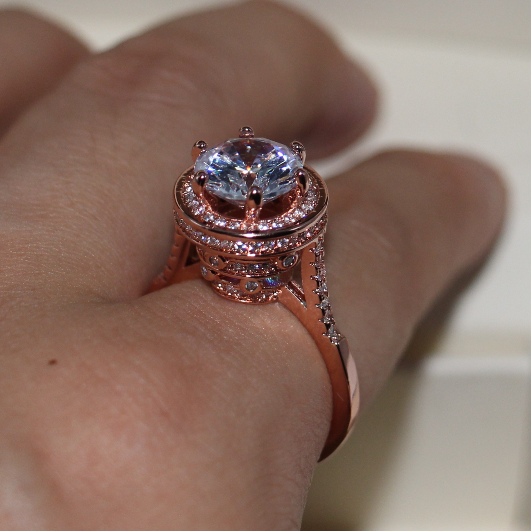 Victroria Wieck Handmade Fashion Jewelry 925 Sterling Silver Rose Gold Plated Dove egg Topaz Round Cut Gemstones Women Wedding Band Ring