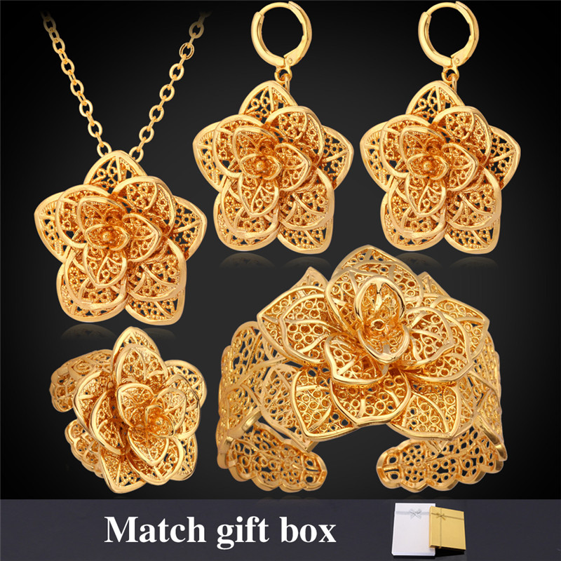 Women Cuff Bracelets 18K Gold/Platinum Plated Hollow Flowers Earrings Rings Necklaces Vintage African Jewelry Sets, 18k gold plated
Women Cuff Bracelets 18K Gold/Platinum Plated Hollow Flowers Earrings Rings Necklaces Vintage African Jewelry Sets, 18k gold plated