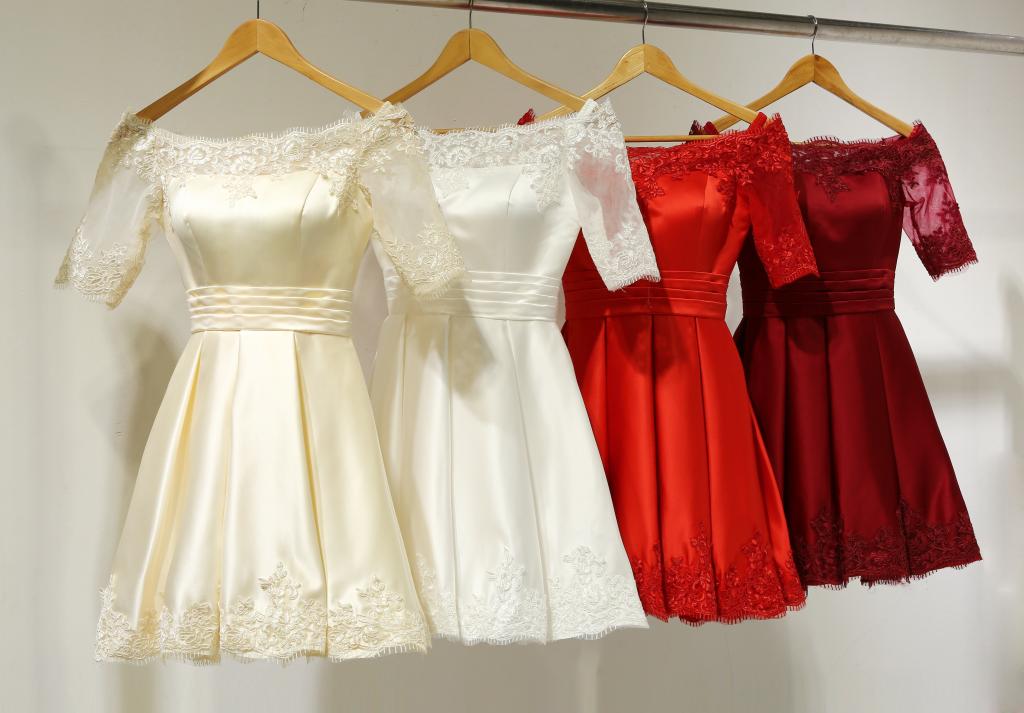 2017 new fashion Short design party dress plus size vestido de festa Champagne/Red/White appliques prom dresses bridesmaid dresses