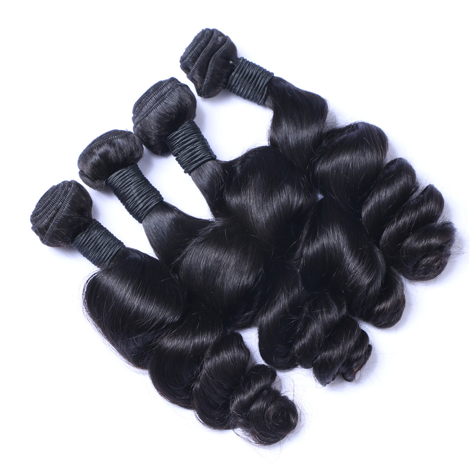 Free shipping Unprocessed Brazilian Human Remy Virgin Loose Wave Weaves Hair Extensions Natural Color 100g/bundle Double Wefts 3Bundles/lot