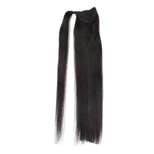 Light Yaki pony tail hairpiece wraps around brazilian straight human hair ponytail with clip wraps around natural black 1b