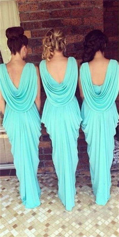 Bridesmaid Dresses Sheath/Column V-neck Chiffon with Ruffles Sexy Blue Long Prom Dress for Bridemaids Weddings Party Dresses