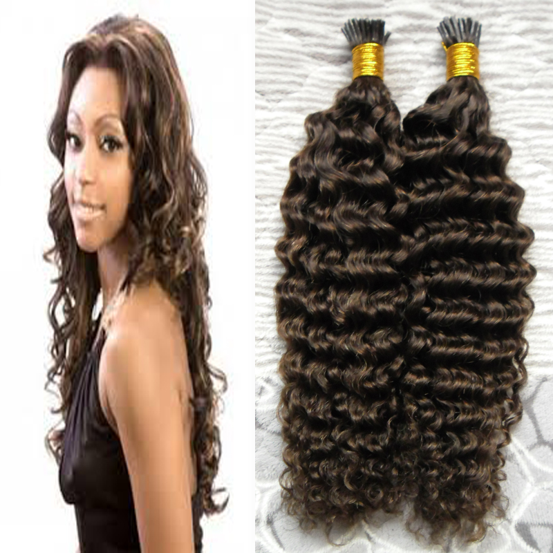 #2 Darkest Brown prebonded human hair extensions 100s deep wave keratin tip hair extension 100g/strands i tip hair extensions
