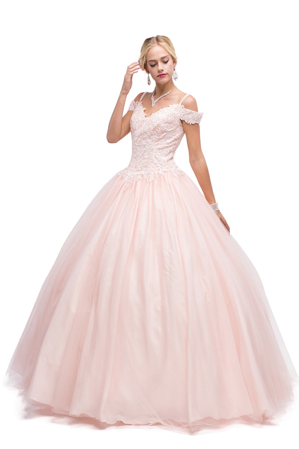 2022 Pink Ball Gown Quinceanera Beaded Off The Shoulder Sweet 16 Dresses Lace Appliques Bandage Back Long Sweep Train Party Prom Gowns