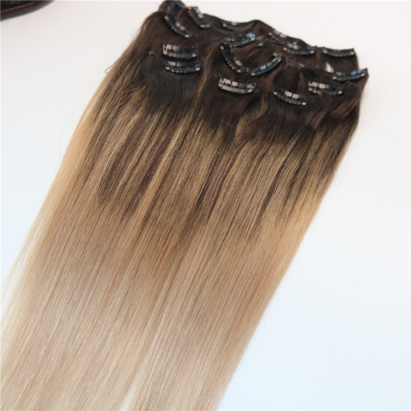 #4/#18 8A 7pcs 120gram Clip In Human Hair Extensions Ombre Dark Brown Root To Ash Blonde Balayage Highlights Hairstyle