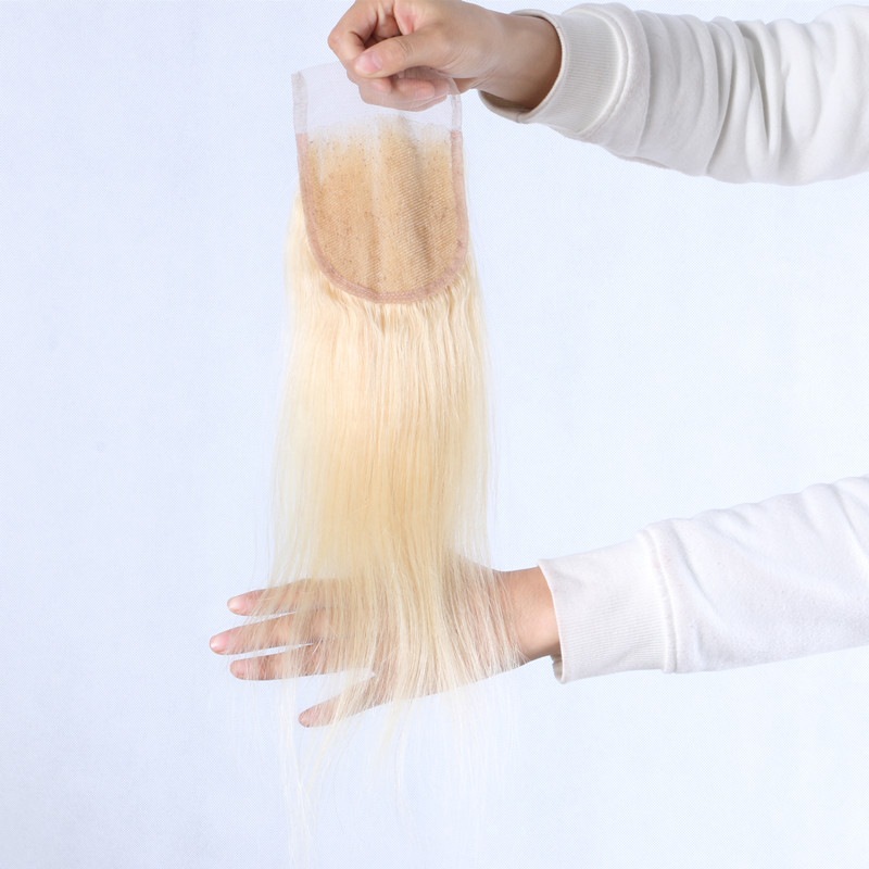 New Arrival Brazilian Human Hair Lace Closure Frontal 4x4 Hair Closure Straight Blonde 613 Color Blonde